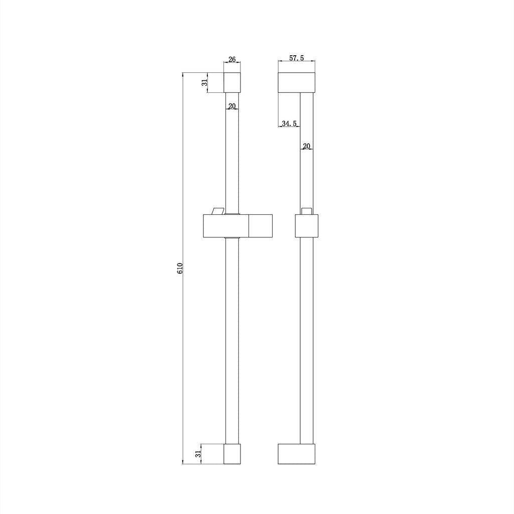 Square shower slider rail bar with hand shower holder - chrome