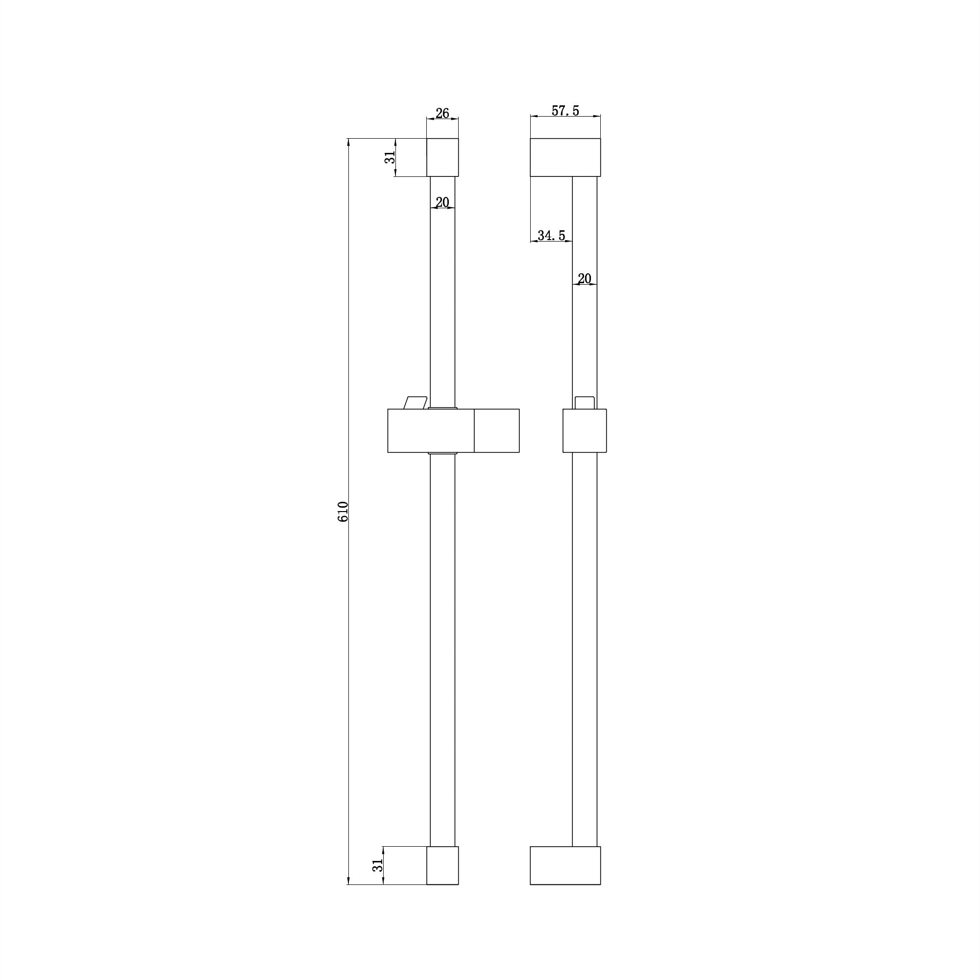 Square shower slider rail bar with hand shower holder - chrome