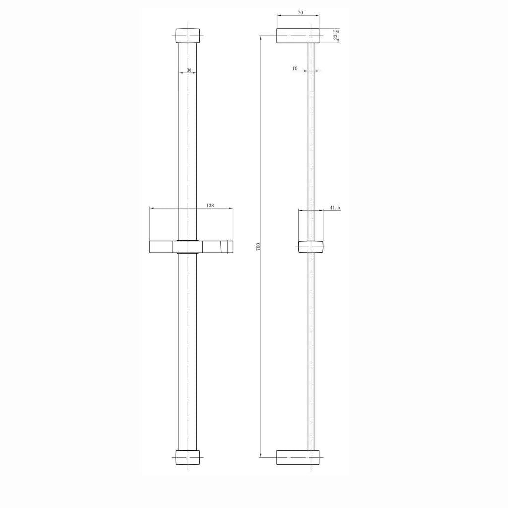 Square contemporary shower slider rail bar with hand shower holder - chrome