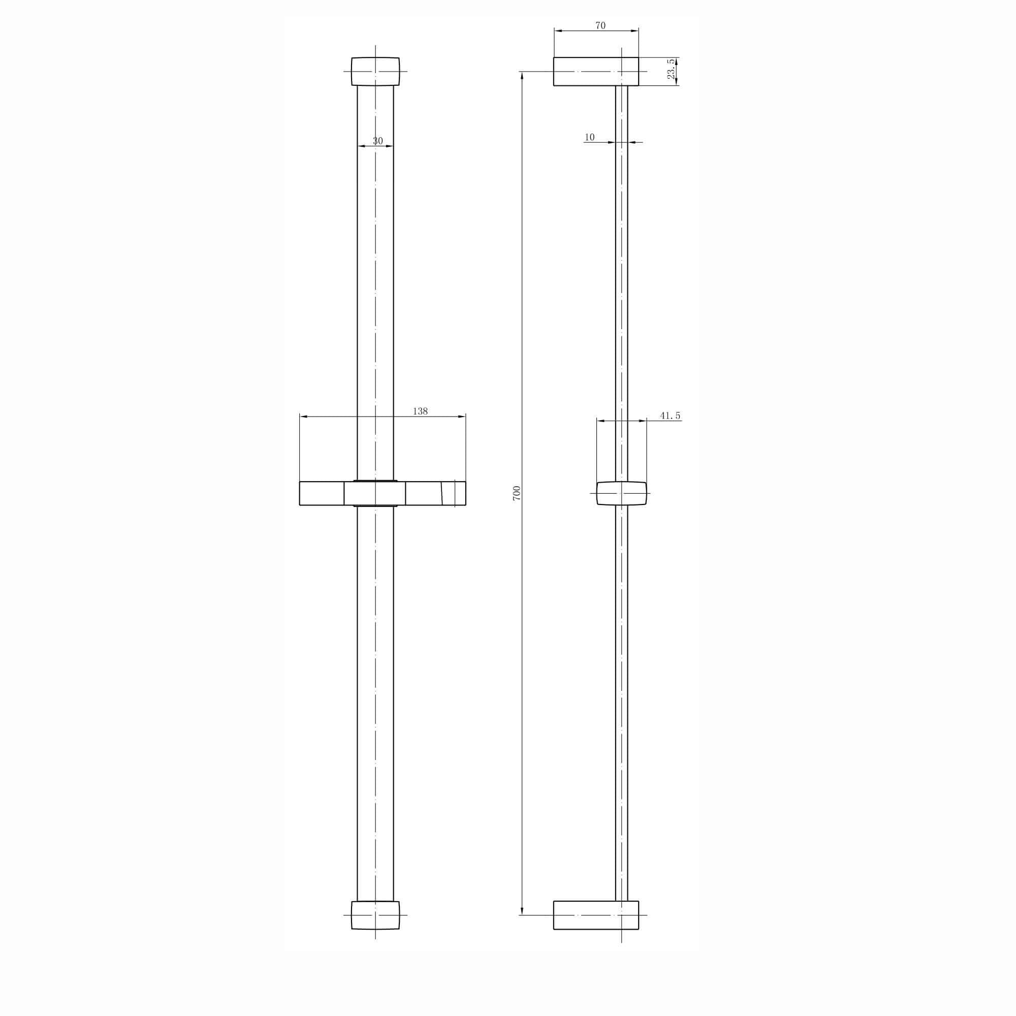 Square contemporary shower slider rail bar with hand shower holder - chrome