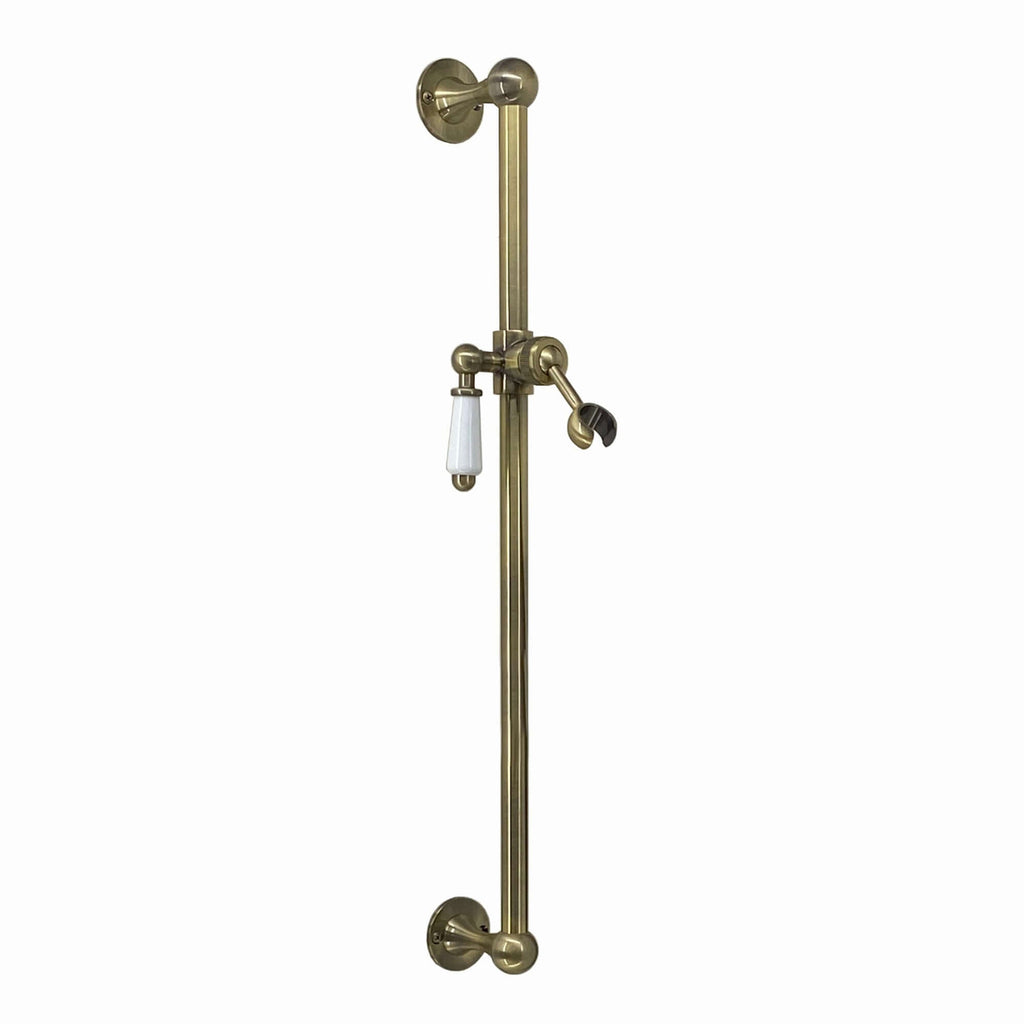 Traditional shower slider rail brass with white ceramic lever bracket - antique brass