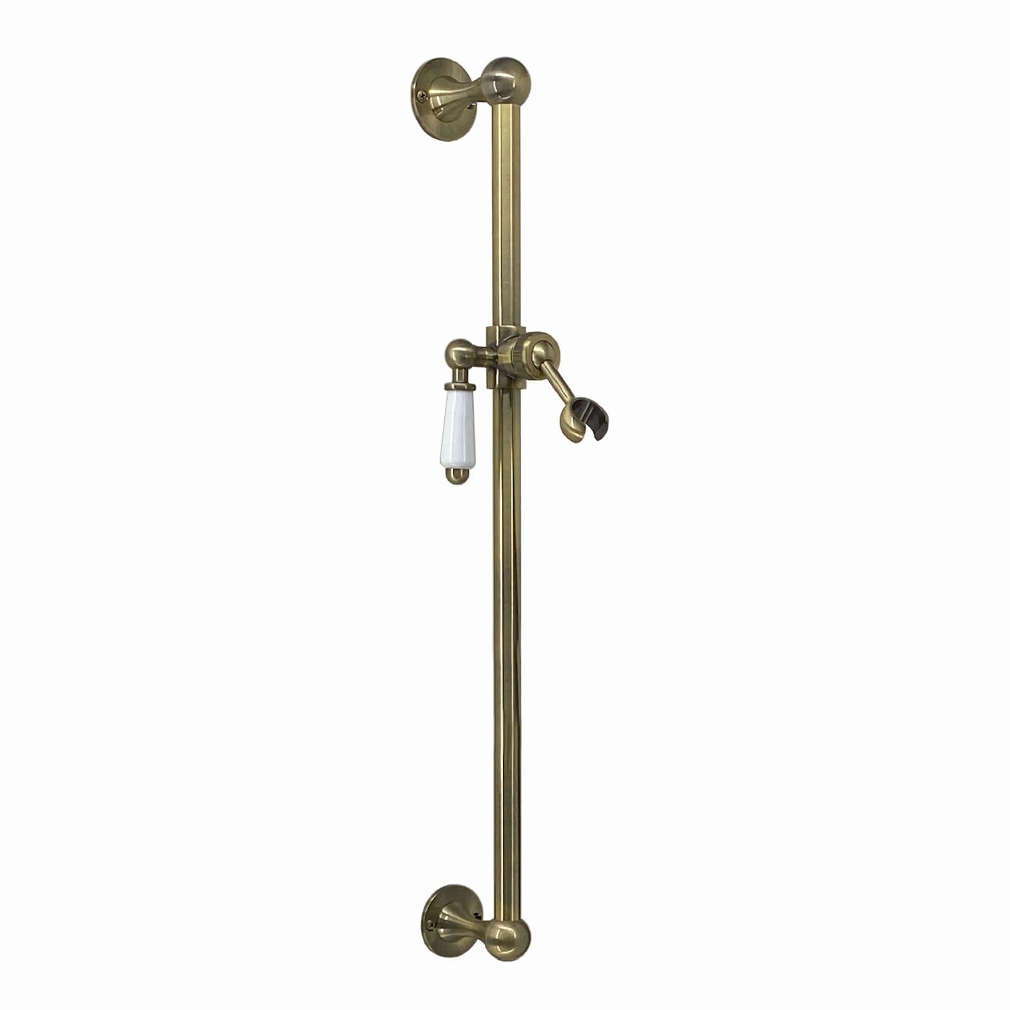 Traditional shower slider rail brass with white ceramic lever bracket - antique brass