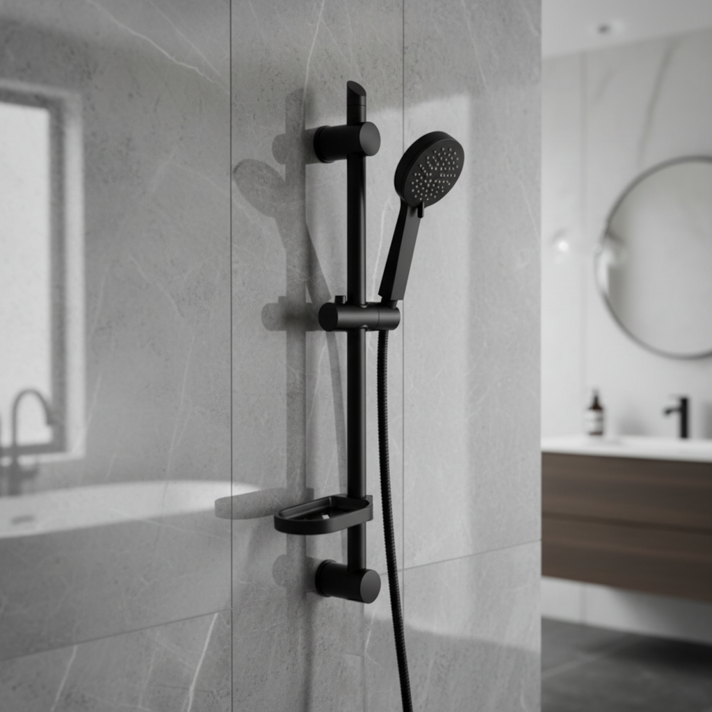 Adjustable sliding shower rail - black