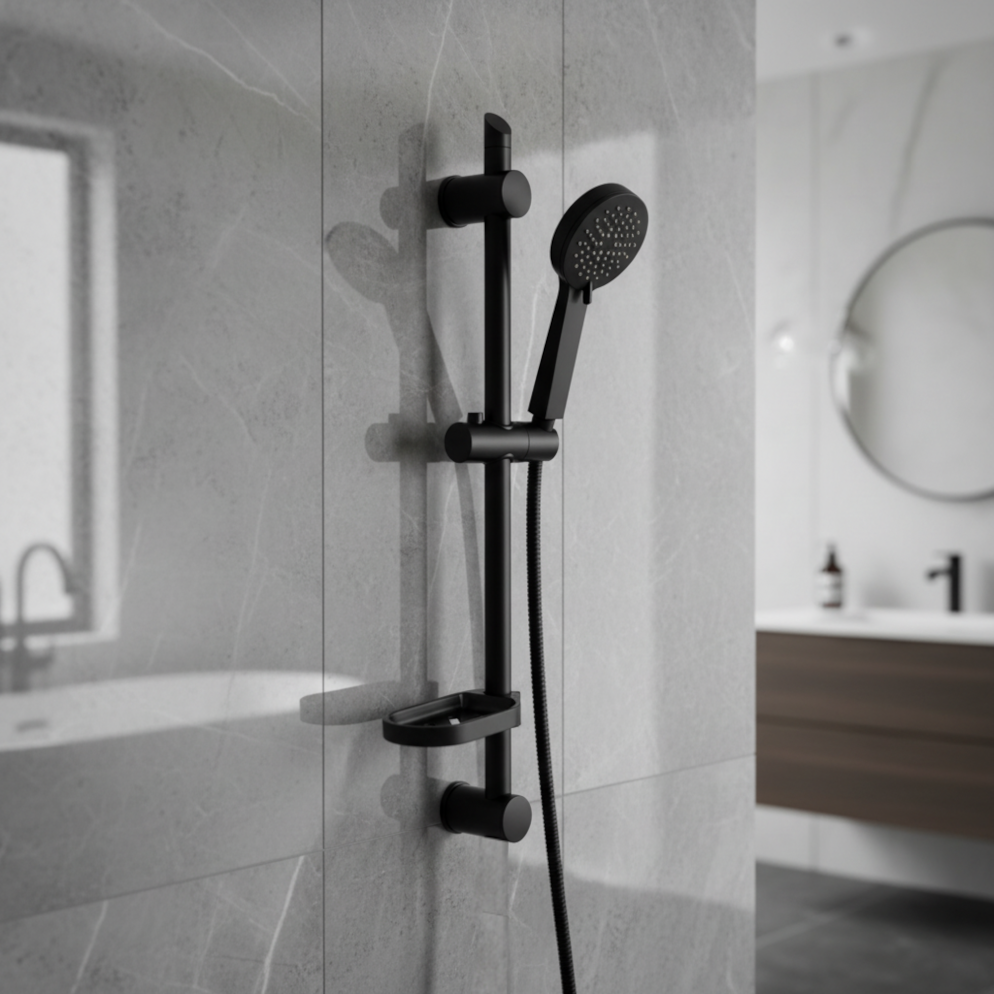 Adjustable sliding shower rail - black