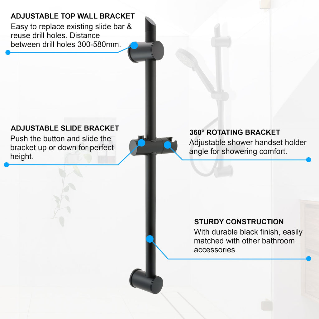 Adjustable sliding shower rail - black