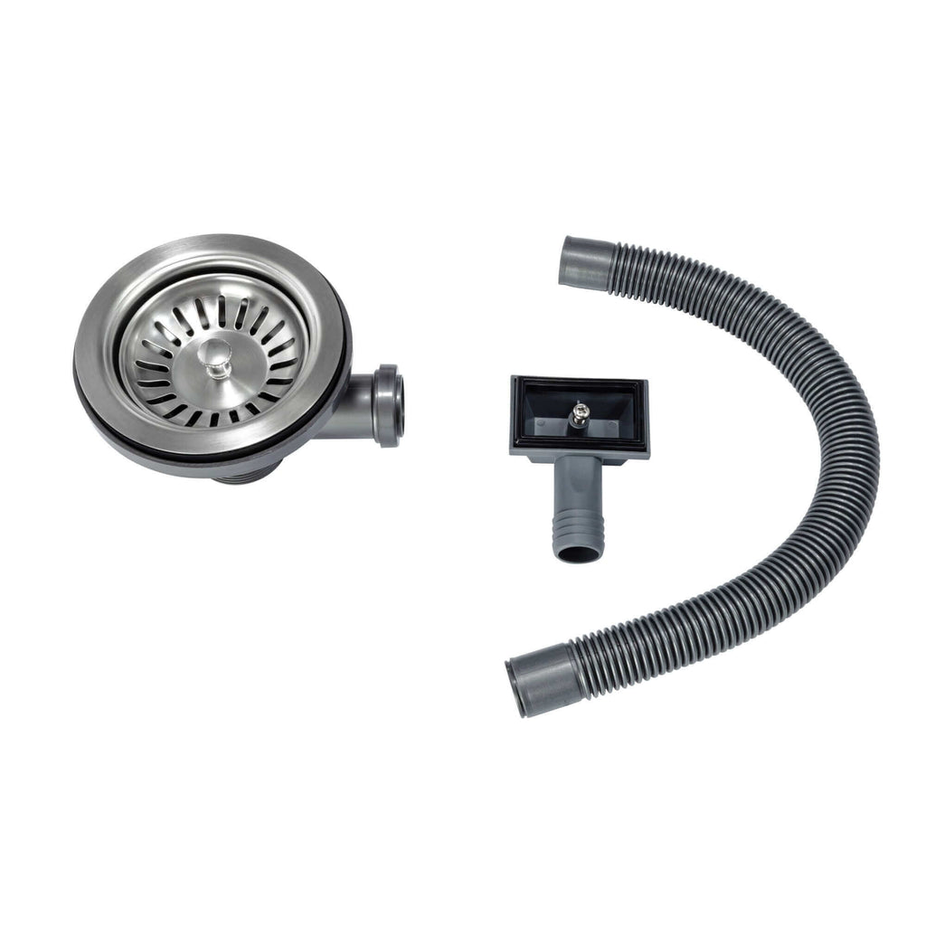Strainer basket waste with overflow pipe for single 1.0 one bowl kitchen sink - brushed steel