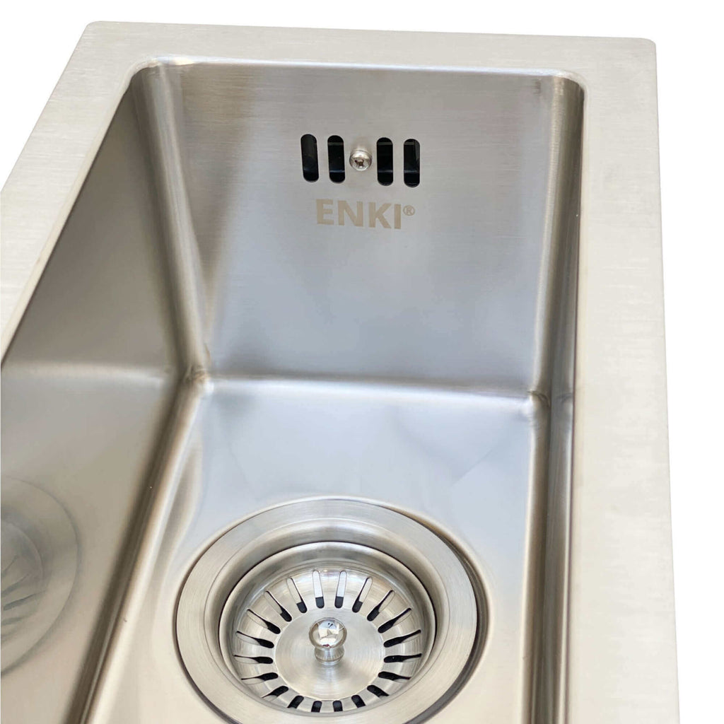 Strainer basket waste with overflow pipe for single 1.0 one bowl kitchen sink - brushed steel