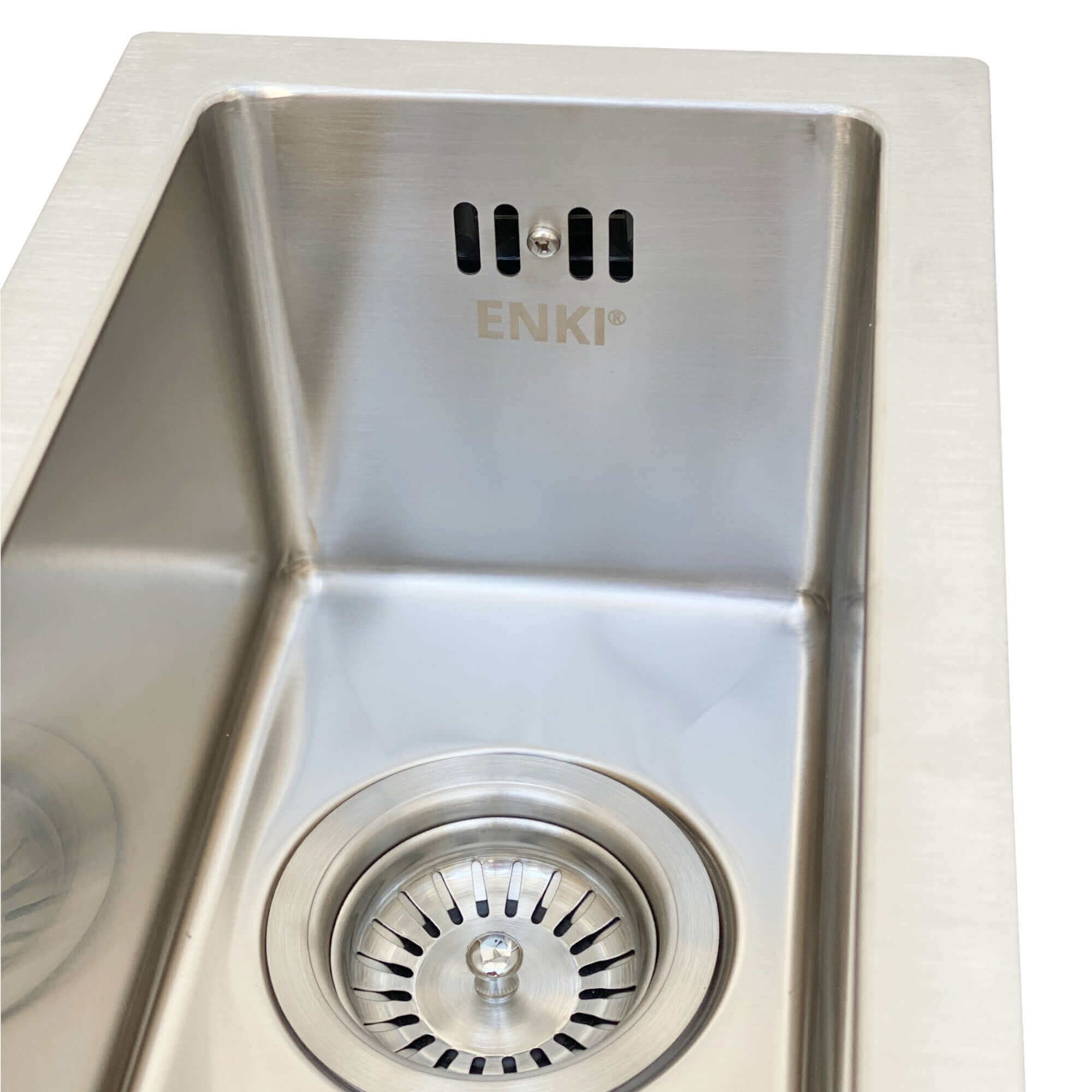Strainer basket waste with overflow pipe for single 1.0 one bowl kitchen sink - brushed steel