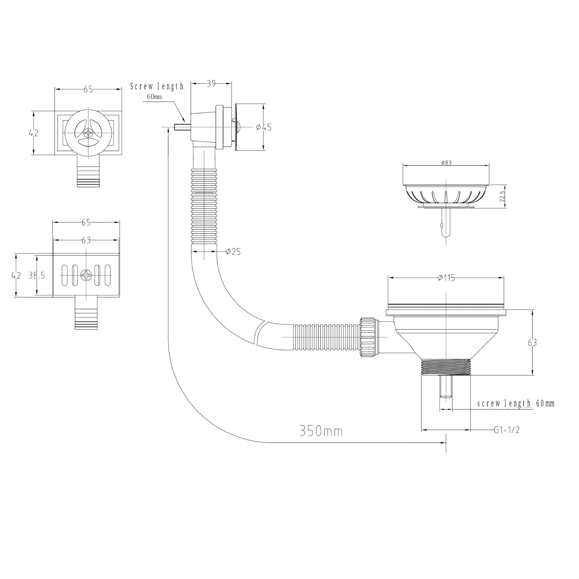 Universal sink waste - matt black