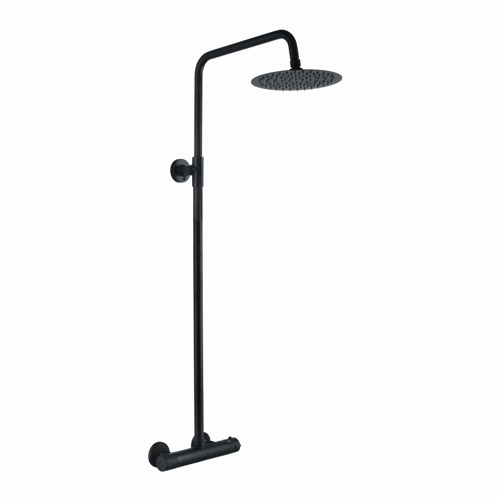 Dune thermostatic bar shower set single outlet with ultra slim 200mm overhead shower - matt black