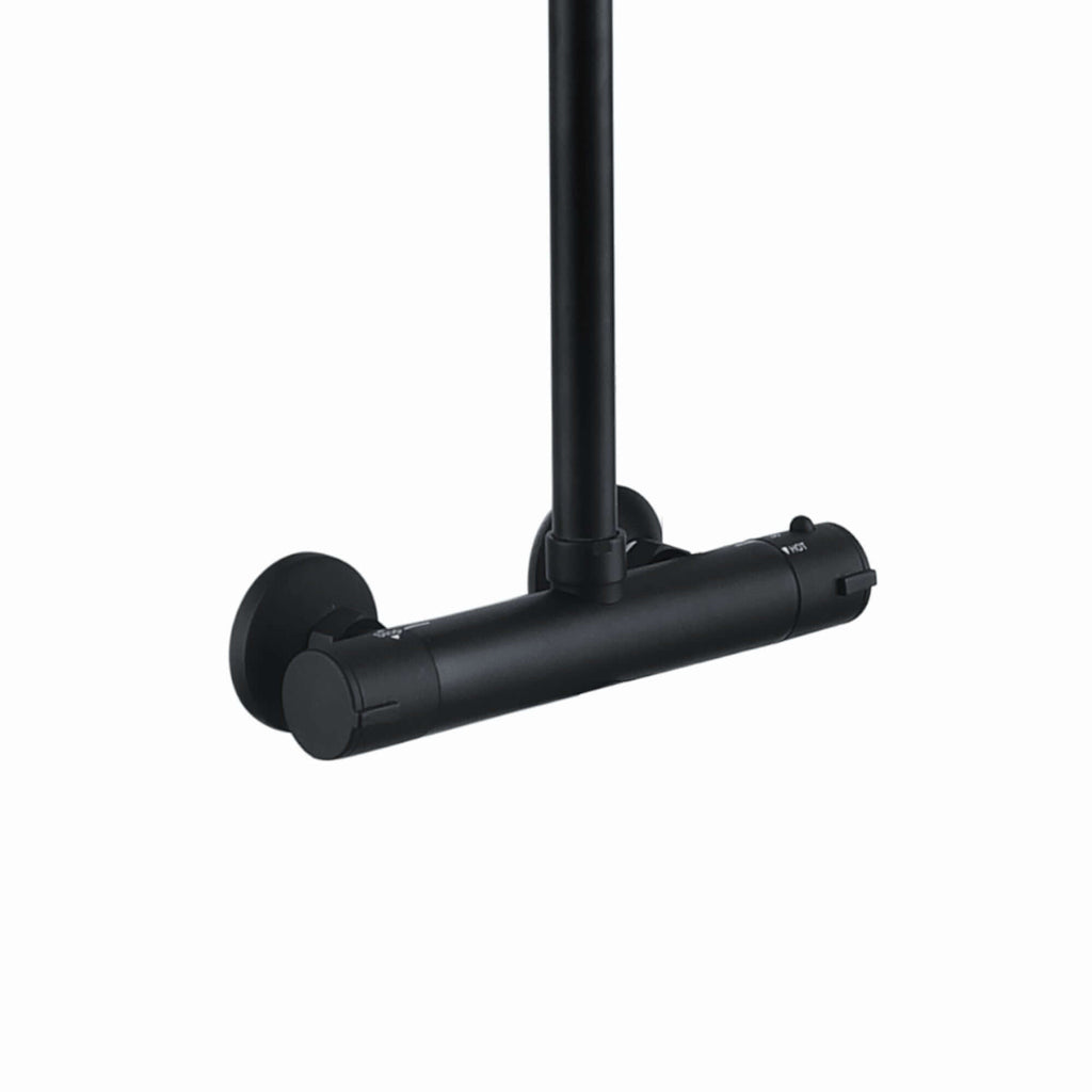 Dune thermostatic bar shower set single outlet with ultra slim 200mm overhead shower - matt black