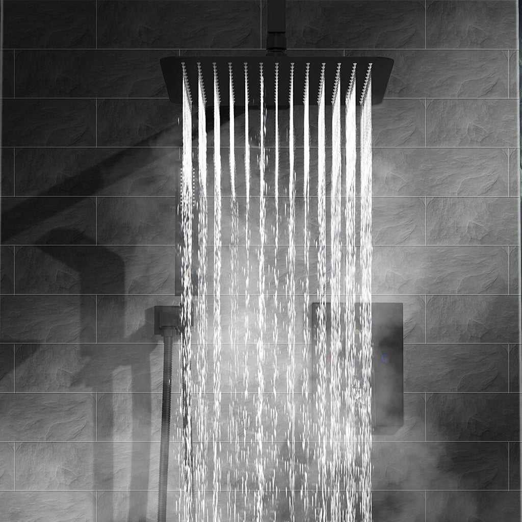 Spello Square Thermostatic Concealed Shower Set with Wall Mounted Shower & Handset Kit - Black