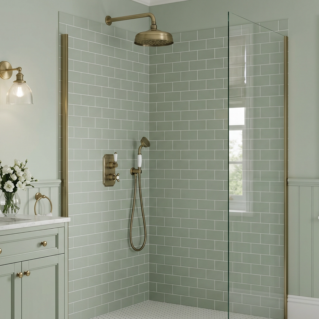 Regent Traditional Crosshead And White Lever Concealed Thermostatic Shower Set Incl. Twin Valve, Wall Fixed 8" Shower Head, Handshower Kit - Antique Brass (2 Outlet)