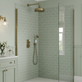 Regent Traditional Crosshead And White Lever Concealed Thermostatic Shower Set Incl. Twin Valve, Wall Fixed 8" Shower Head, Handshower Kit - Antique Brass (2 Outlet)