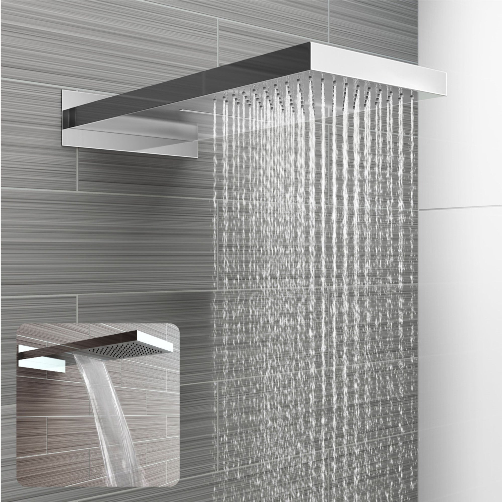 Spello Square Thermostatic Concealed Shower Set with Dual Overhead Shower, Handset Kit - Chrome