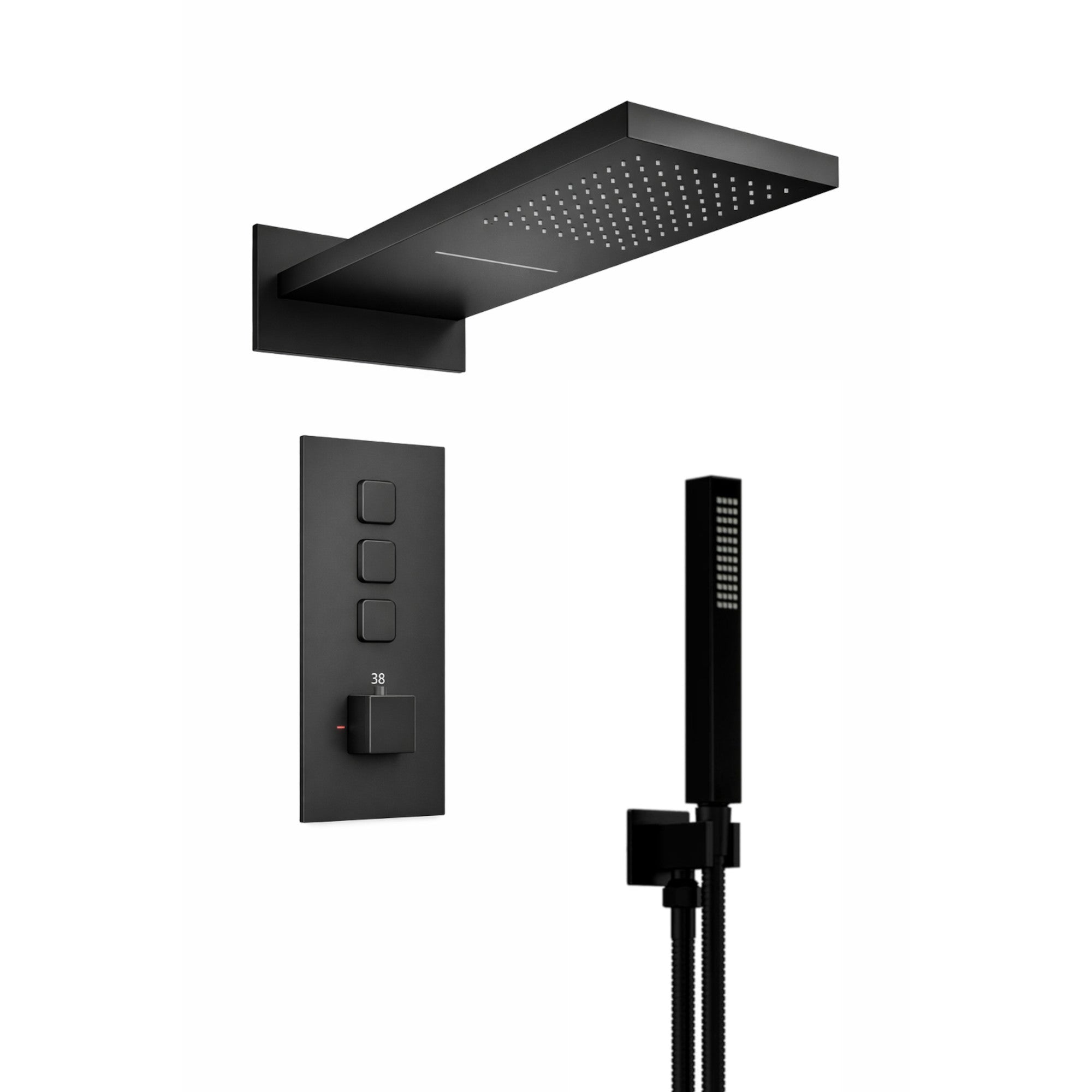 Spello Square Thermostatic Concealed Shower Set with Dual Overhead Shower, Handset Kit - Black