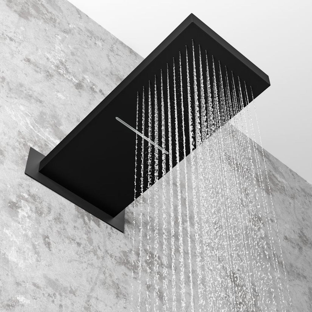 Spello Square Thermostatic Concealed Shower Set with Dual Overhead Shower, Handset Kit - Black
