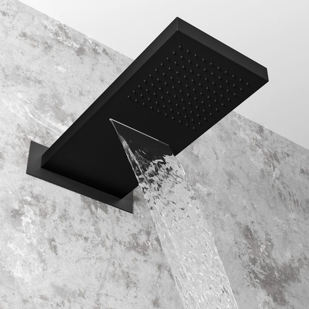 Spello Square Thermostatic Concealed Shower Set with Dual Overhead Shower, Handset Kit - Black