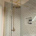 Windsor traditional thermostatic shower set single outlet incl. angled riser rail, rain shower head 200mm - antique brass