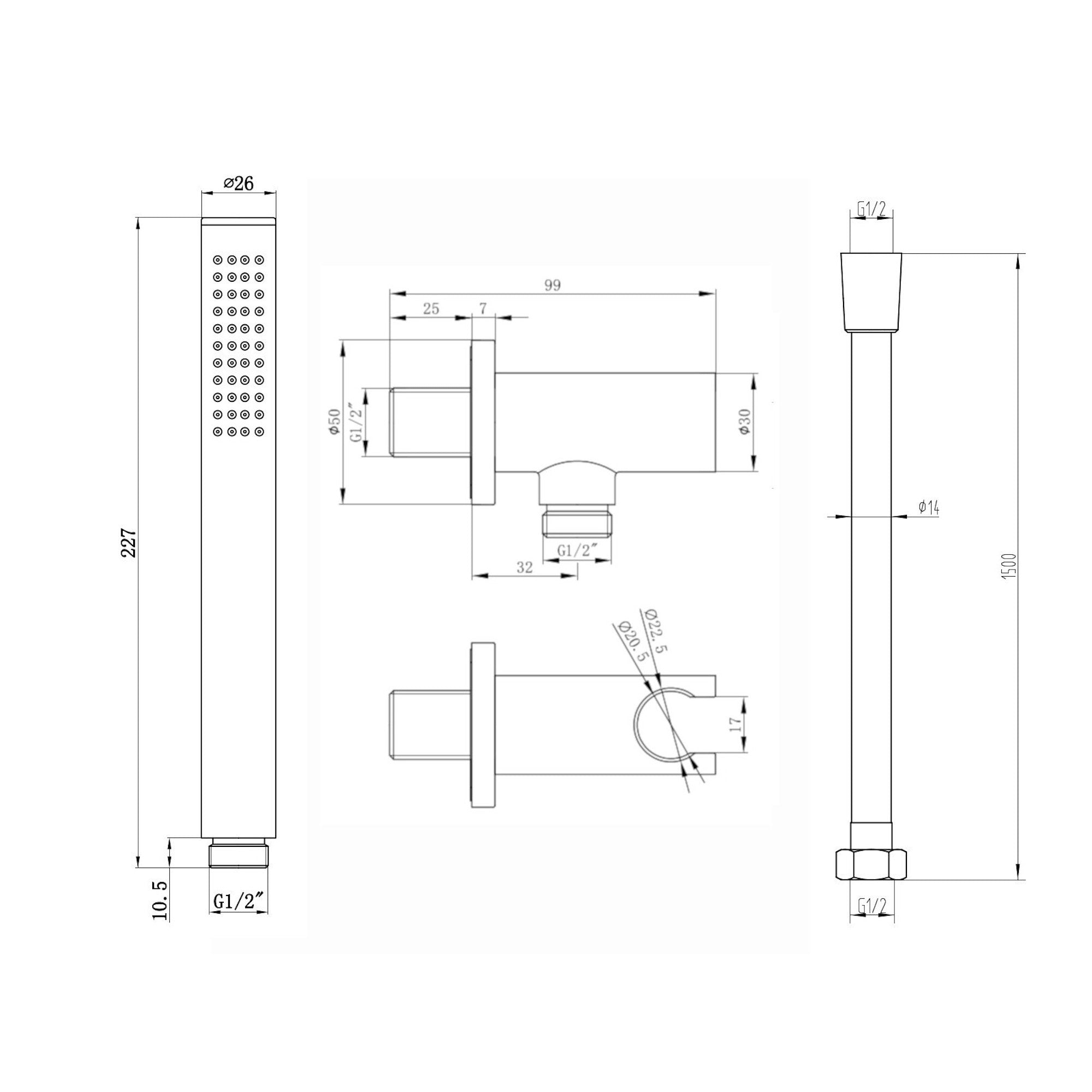Naples Contemporary Round Concealed Thermostatic Shower Set Incl. Triple Diverter Valve, Wall Fixed 8" Shower Head, Handshower Kit, Bath Filler Waste with Overflow - Chrome (3 Outlet)