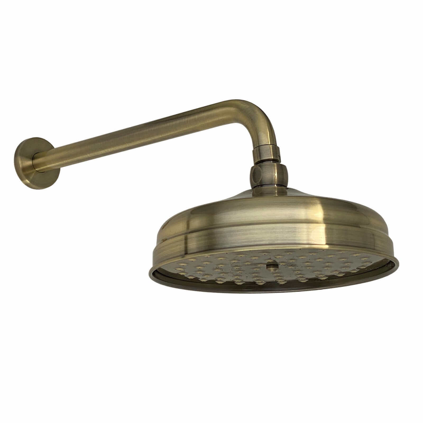 Regent Traditional Crosshead And White Lever Concealed Thermostatic Shower Set Incl. Twin Valve, Wall Fixed 8" Shower Head, Slider Rail Kit - Antique Brass (2 Outlet)
