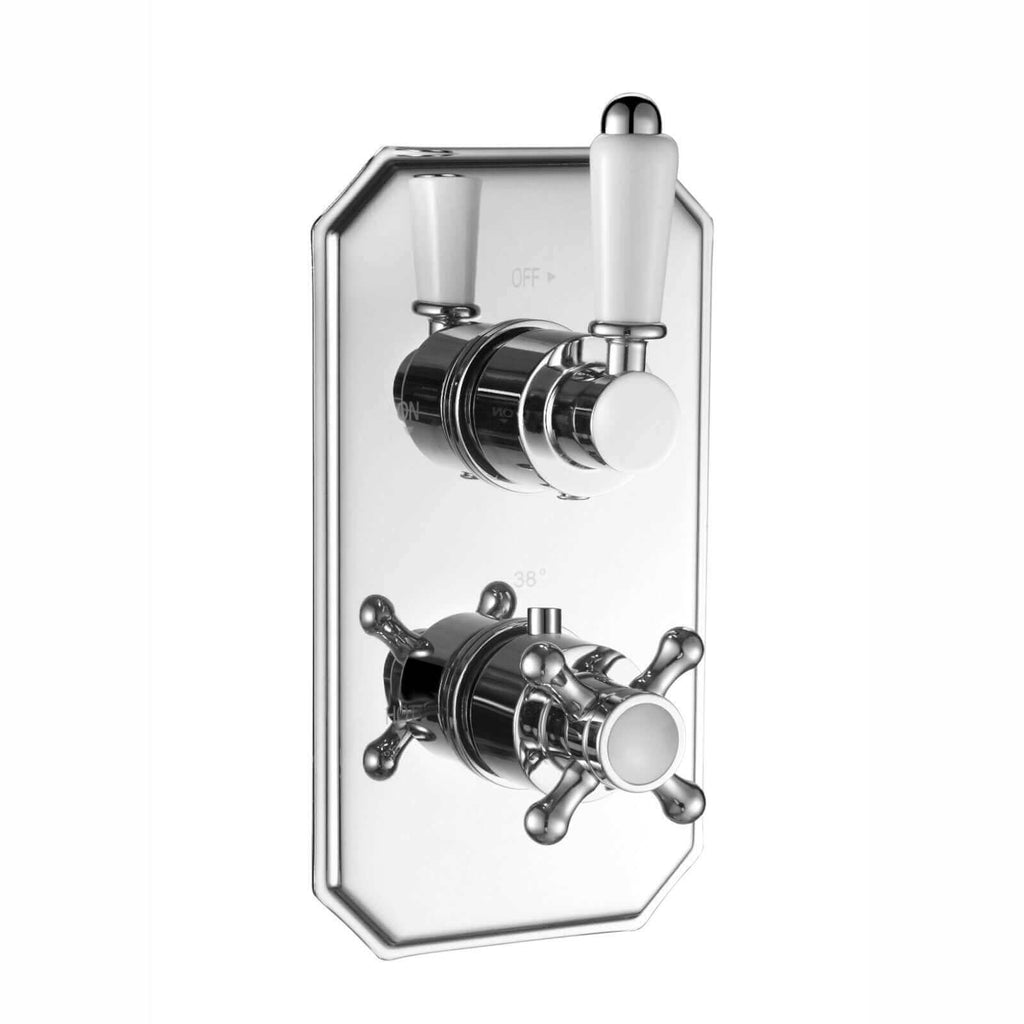 Regent Traditional Crosshead And White Lever Concealed Thermostatic Shower Set Wall Fixed 8" Shower Head - Chrome (1 Outlet)