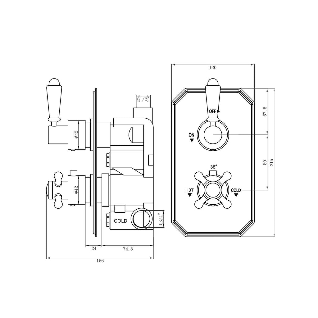 Regent Traditional Crosshead And White Lever Concealed Thermostatic Shower Set Wall Fixed 8" Shower Head - Chrome (1 Outlet)