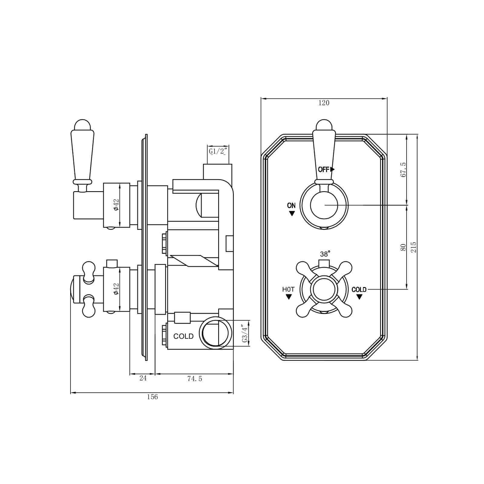 Regent Traditional Crosshead And White Lever Concealed Thermostatic Shower Set Wall Fixed 8" Shower Head - Chrome (1 Outlet)