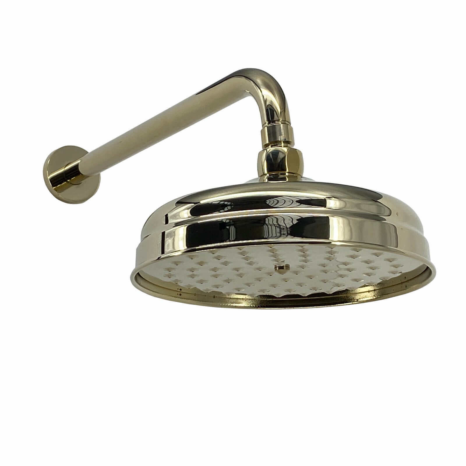 Regent Traditional Crosshead And White Lever Concealed Thermostatic Shower Set Wall Fixed 8" Shower Head - Gold (1 Outlet)