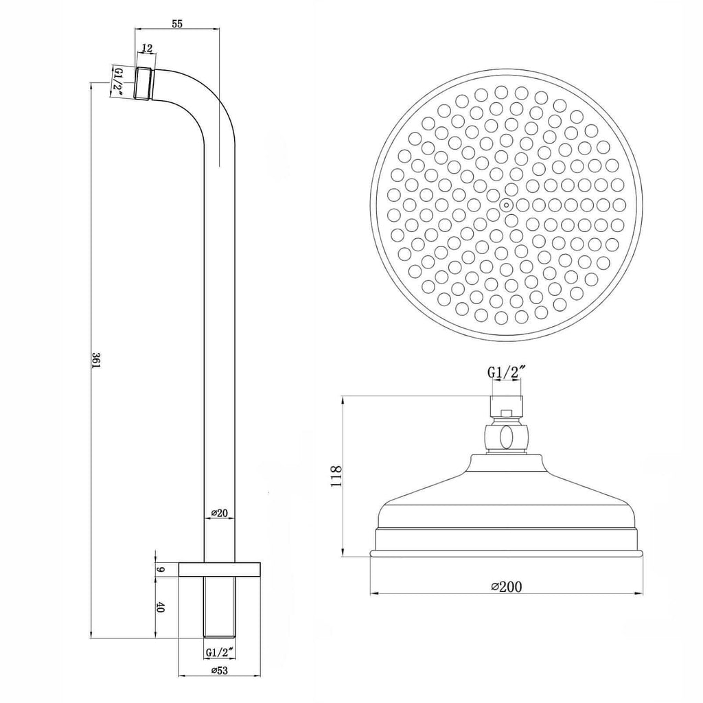 Regent Traditional Crosshead And White Lever Concealed Thermostatic Shower Set Wall Fixed 8" Shower Head - Gold (1 Outlet)