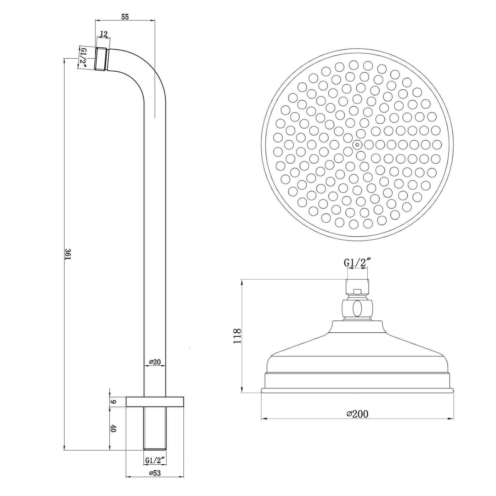 Regent Traditional Crosshead And White Lever Concealed Thermostatic Shower Set Wall Fixed 8" Shower Head - Gold (1 Outlet)