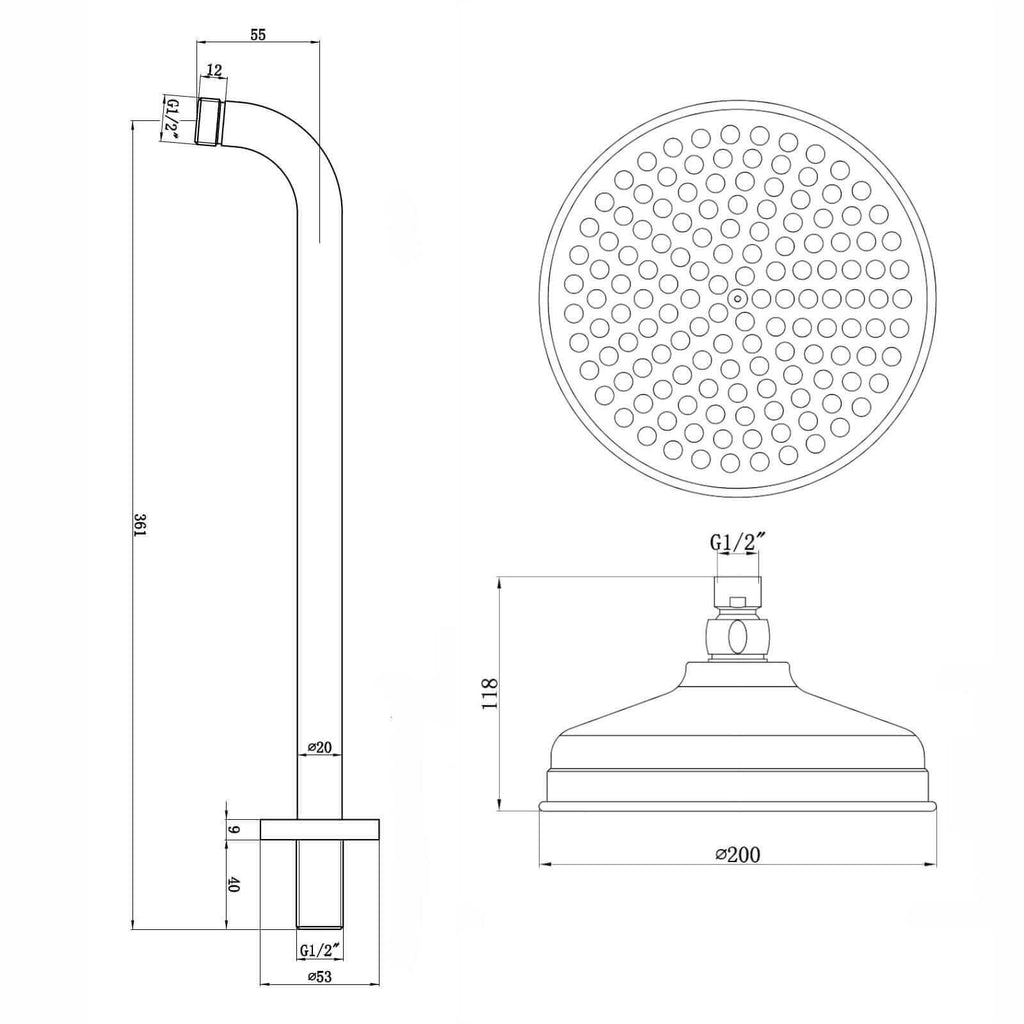 Regent Traditional Crosshead And White Lever Concealed Thermostatic Shower Set Wall Fixed 8" Shower Head - Antique Brass (1 Outlet)