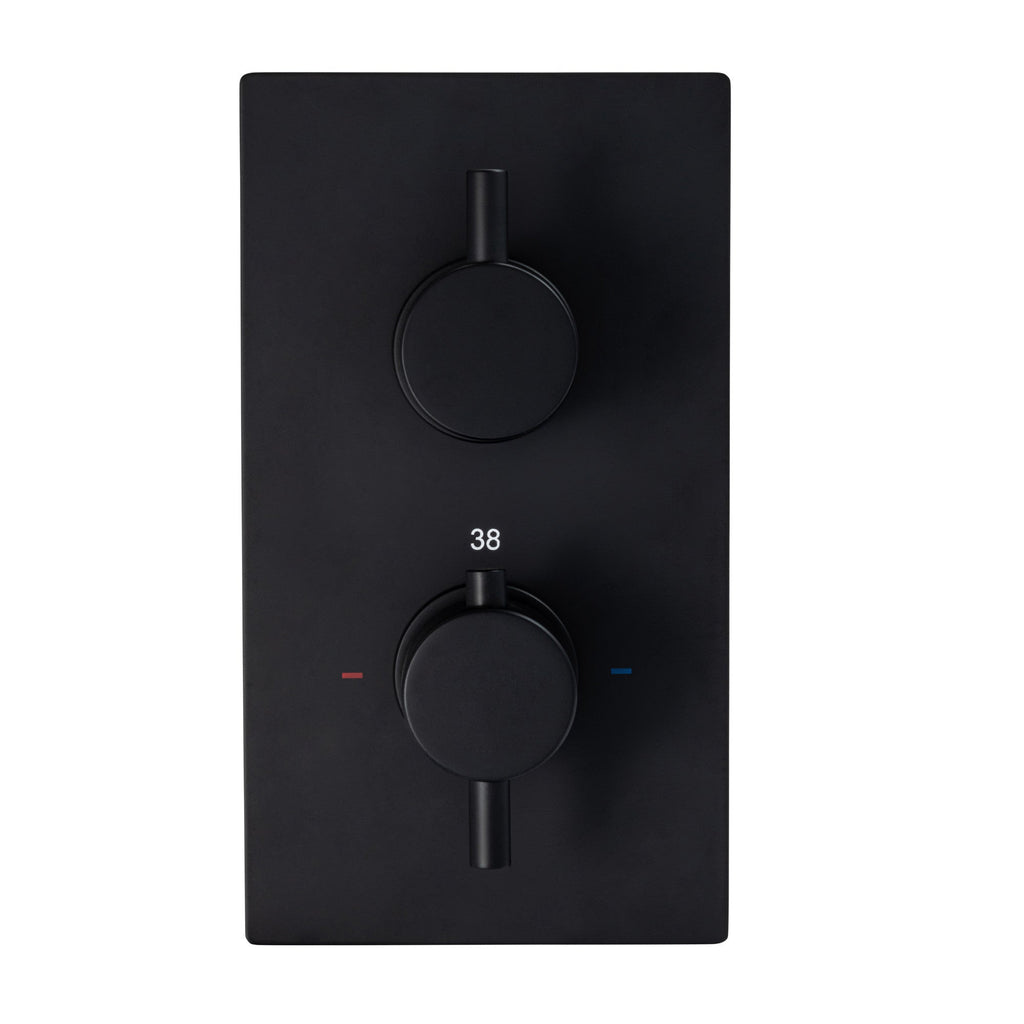 Naples Contemporary Round Concealed Thermostatic Shower Set Incl. Twin Valve, Wall Fixed 8" Shower Head, Handshower Kit - Matt Black (2 Outlet)