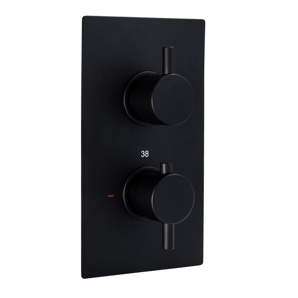 Naples Contemporary Round Concealed Thermostatic Shower Set Incl. Twin Valve, Wall Fixed 8" Shower Head, Handshower Kit - Matt Black (2 Outlet)