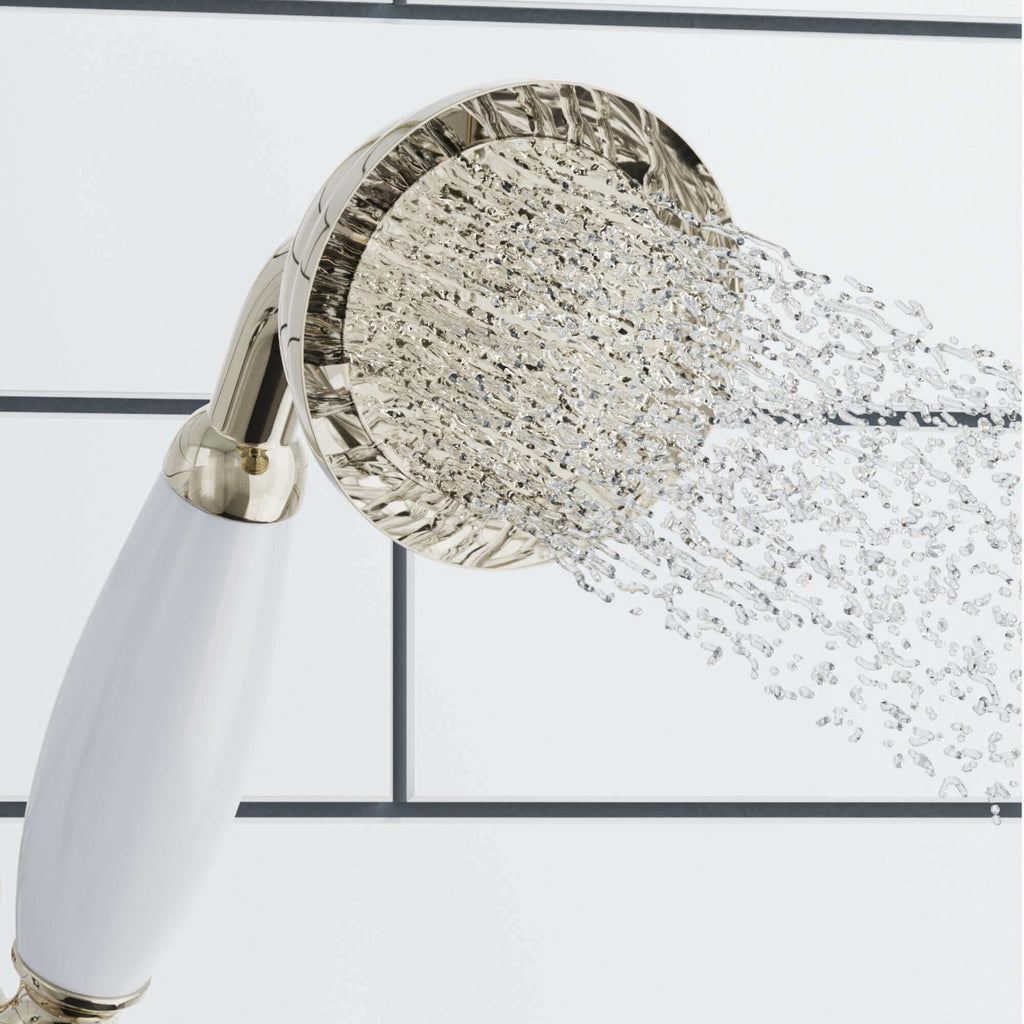 Regent Traditional Crosshead And White Lever Concealed Thermostatic Shower Set Incl. Twin Valve, Wall Fixed 8" Shower Head, Handshower Kit - Gold (2 Outlet)