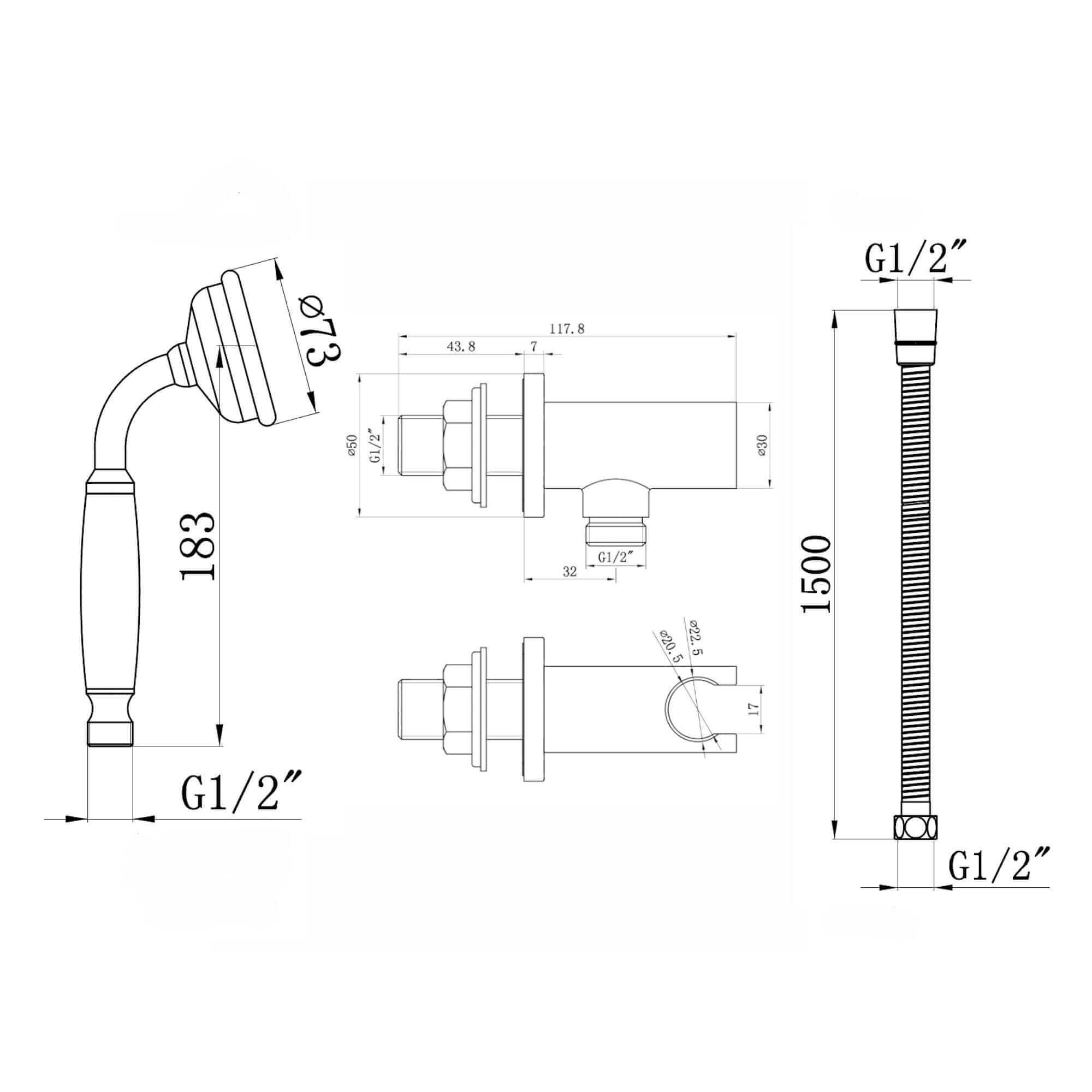 Regent Traditional Crosshead And White Lever Concealed Thermostatic Shower Set Incl. Twin Valve, Wall Fixed 8" Shower Head, Handshower Kit - Gold (2 Outlet)