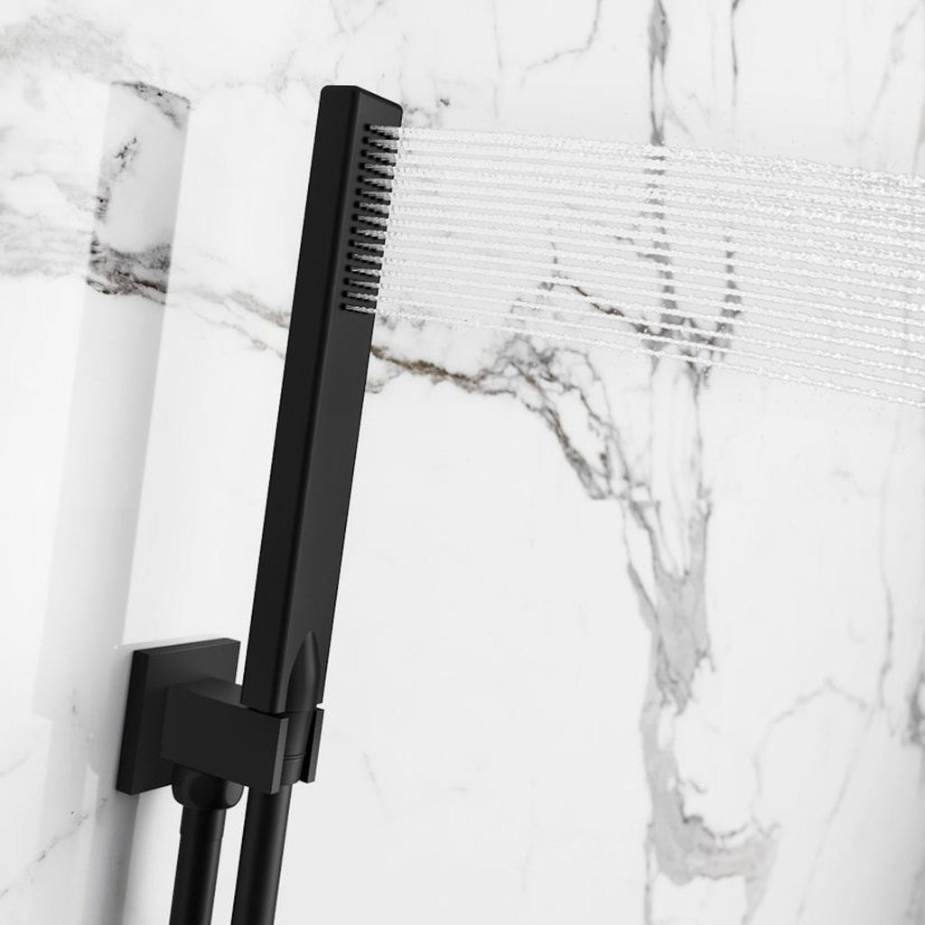Naples Square Concealed Thermostatic Shower Set Incl. Twin Valve, Wall Fixed 8" Shower Head, Handset Kit - Matt Black (2 Outlet)
