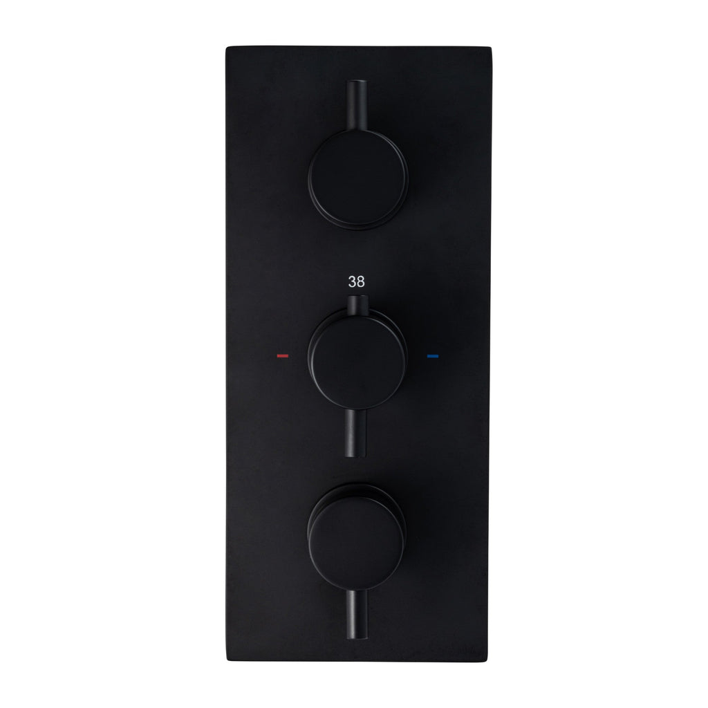 Naples Contemporary Round Concealed Thermostatic Shower Set Incl. Triple Diverter Valve, Wall Fixed 8" Shower Head, Handshower Kit, Bath Filler Waste with Overflow - Matt Black (3 Outlet)
