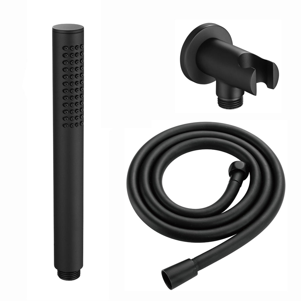 Naples Contemporary Round Concealed Thermostatic Shower Set Incl. Triple Diverter Valve, Wall Fixed 8" Shower Head, Handshower Kit, Bath Filler Waste with Overflow - Matt Black (3 Outlet)