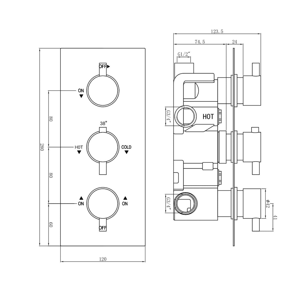 Naples Contemporary Round Concealed Thermostatic Shower Set Incl. Triple Diverter Valve, Wall Fixed 8" Shower Head, Handshower Kit, Bath Filler Waste with Overflow - Matt Black (3 Outlet)