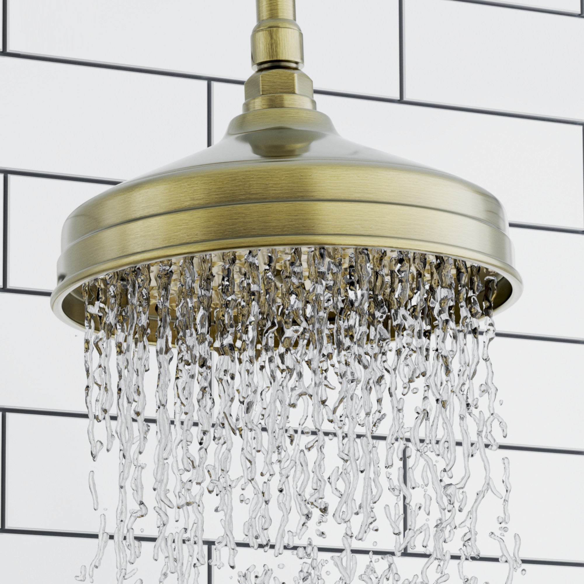 Regent Traditional Crosshead And White Lever Concealed Thermostatic Shower Set Incl. Triple Diverter Valve, Wall Fixed 8" Shower Head, Slider Rail Kit, Bath Filler Waste with Overflow - Antique Brass (3 Outlet)