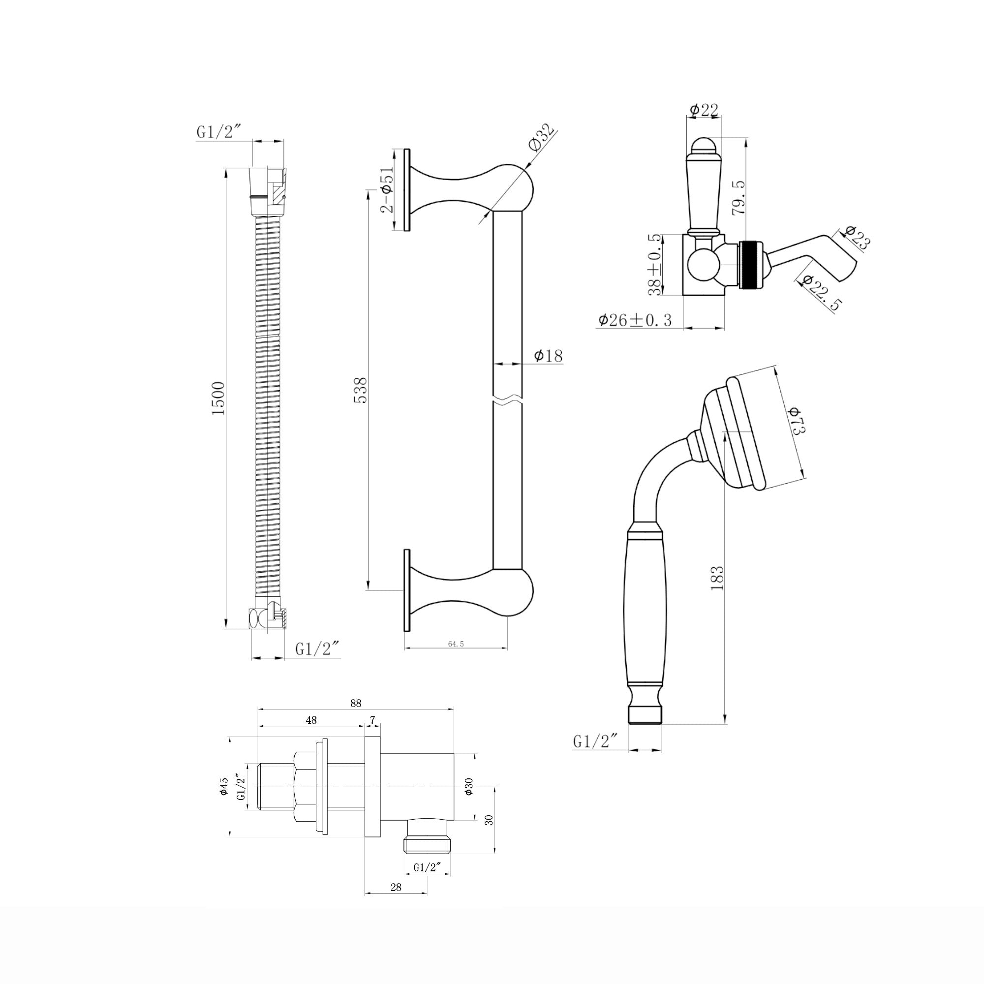 Regent Traditional Crosshead And White Lever Concealed Thermostatic Shower Set Incl. Triple Diverter Valve, Wall Fixed 8" Shower Head, Slider Rail Kit, Bath Filler Waste with Overflow - Antique Brass (3 Outlet)