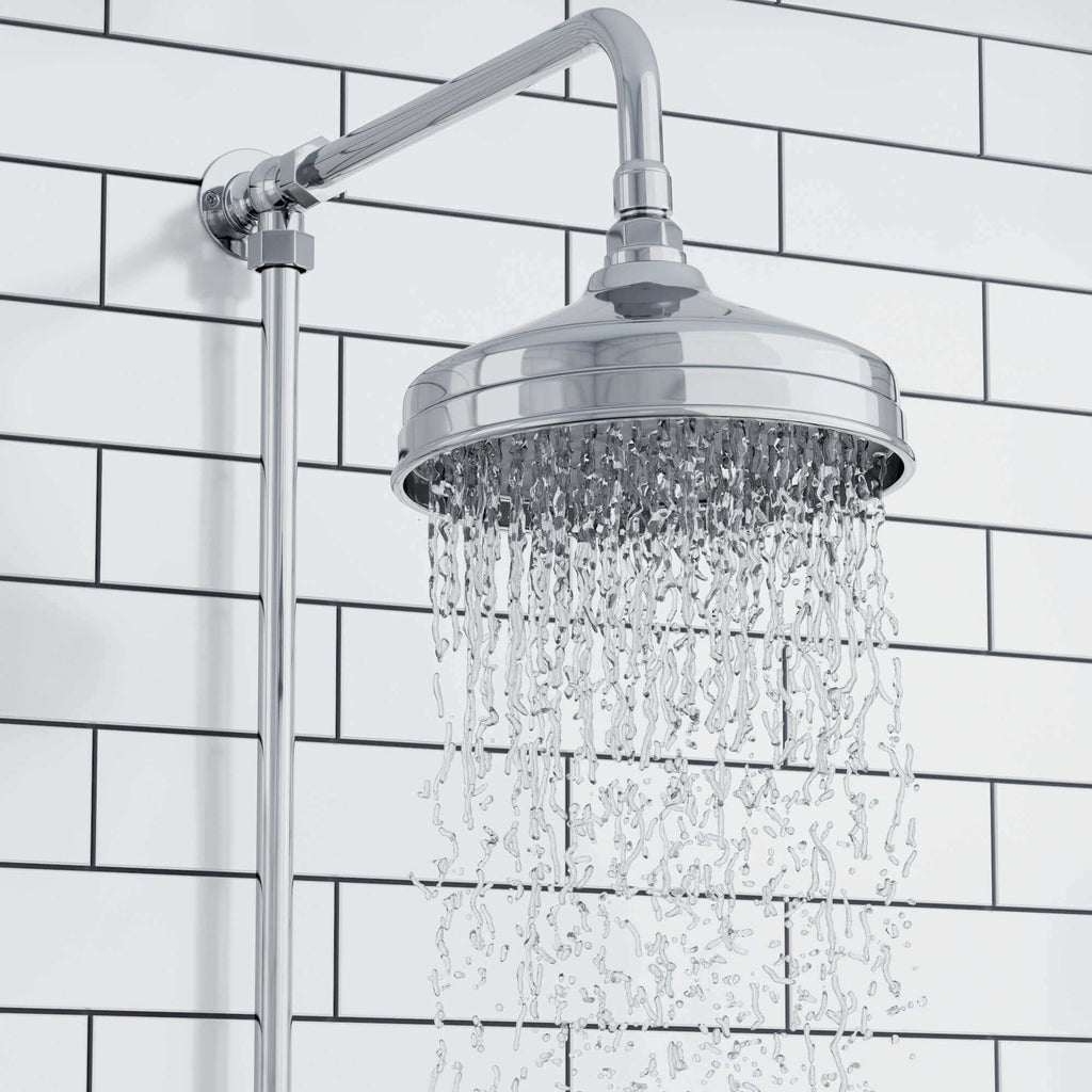 Downton Exposed Traditional Thermostatic Shower Set 2 Outlet, Incl. Triple Shower Valve, Rigid Riser Rail, 200mm Shower Head & Ceramic Handset - Chrome