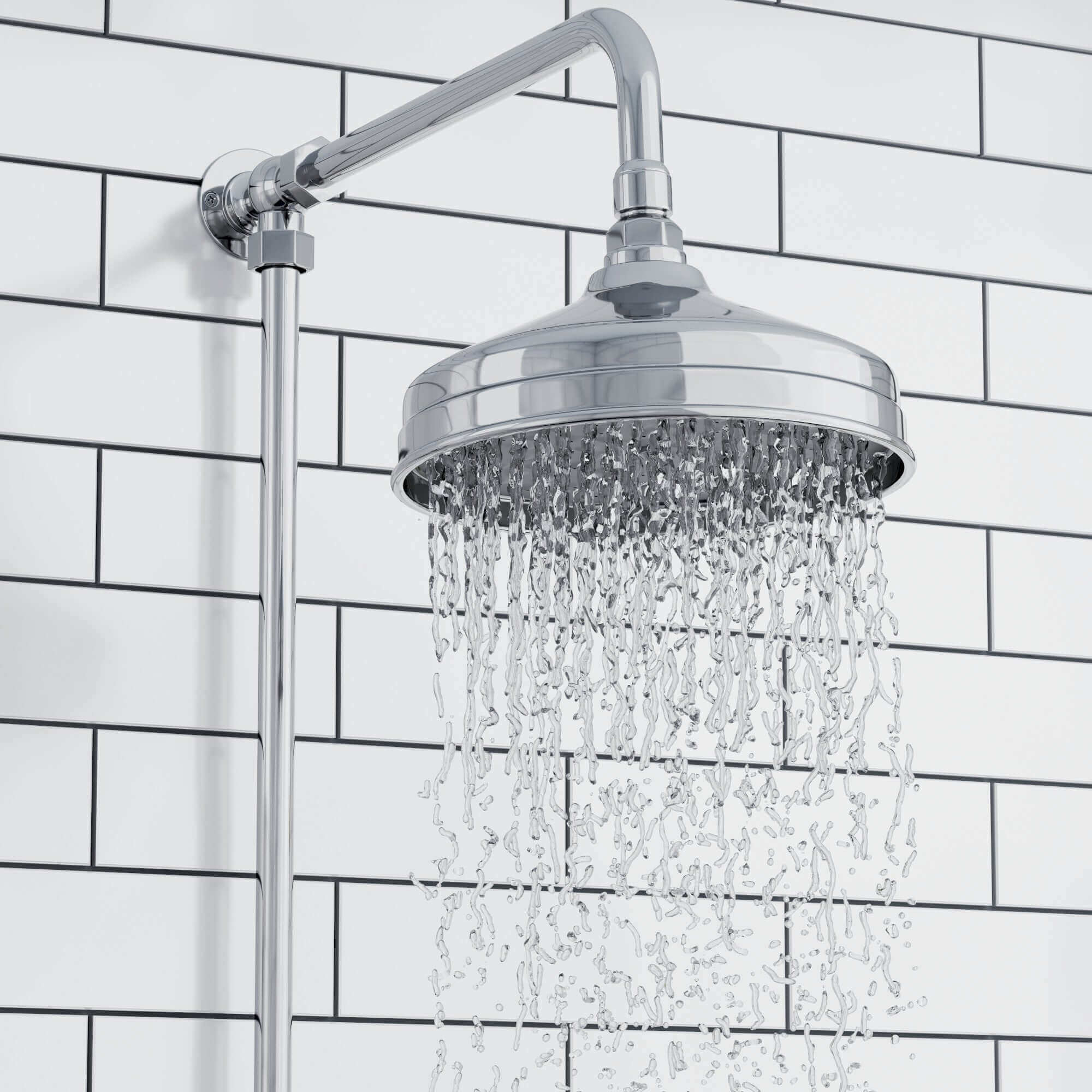 Downton Exposed Traditional Thermostatic Shower Set 2 Outlet, Incl. Triple Shower Valve, Rigid Riser Rail, 200mm Shower Head & Ceramic Handset - Chrome