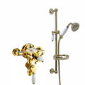 Downton Exposed Traditional Thermostatic Shower Set Incl. Twin Shower Valve And Slider Rail Kit, Soap Holder - Gold