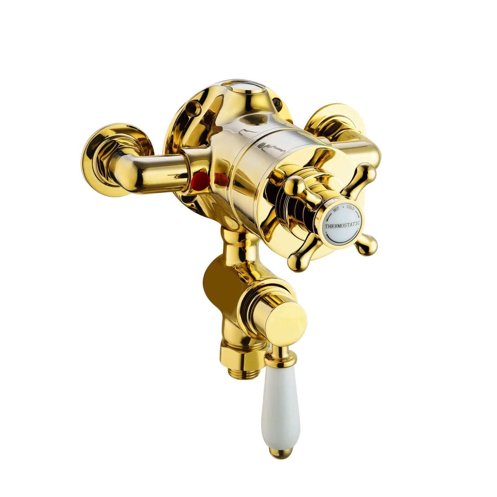 Downton Exposed Traditional Thermostatic Shower Set Incl. Twin Shower Valve And Slider Rail Kit, Soap Holder - Gold