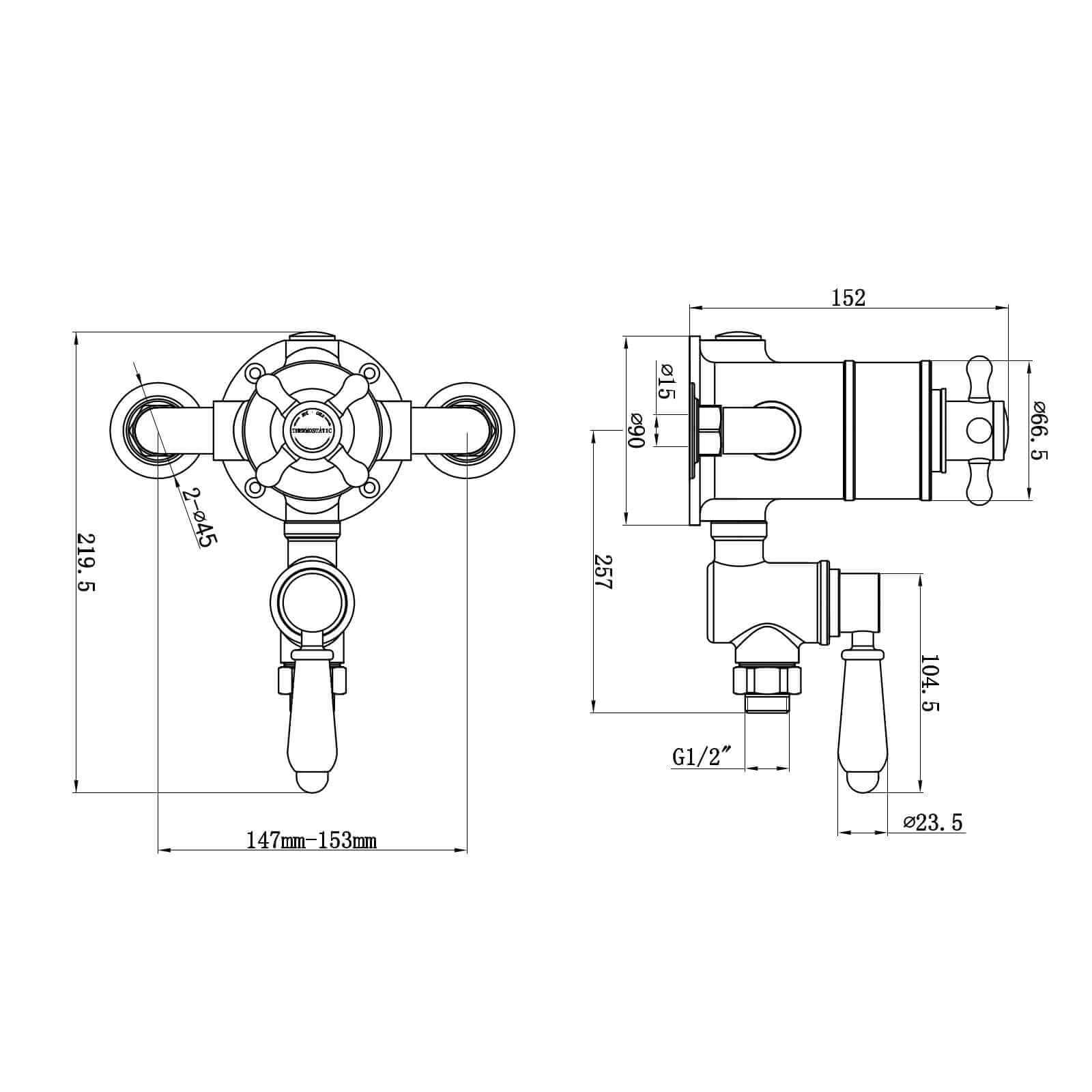 Downton Exposed Traditional Thermostatic Shower Set Incl. Twin Shower Valve And Slider Rail Kit, Soap Holder - Gold