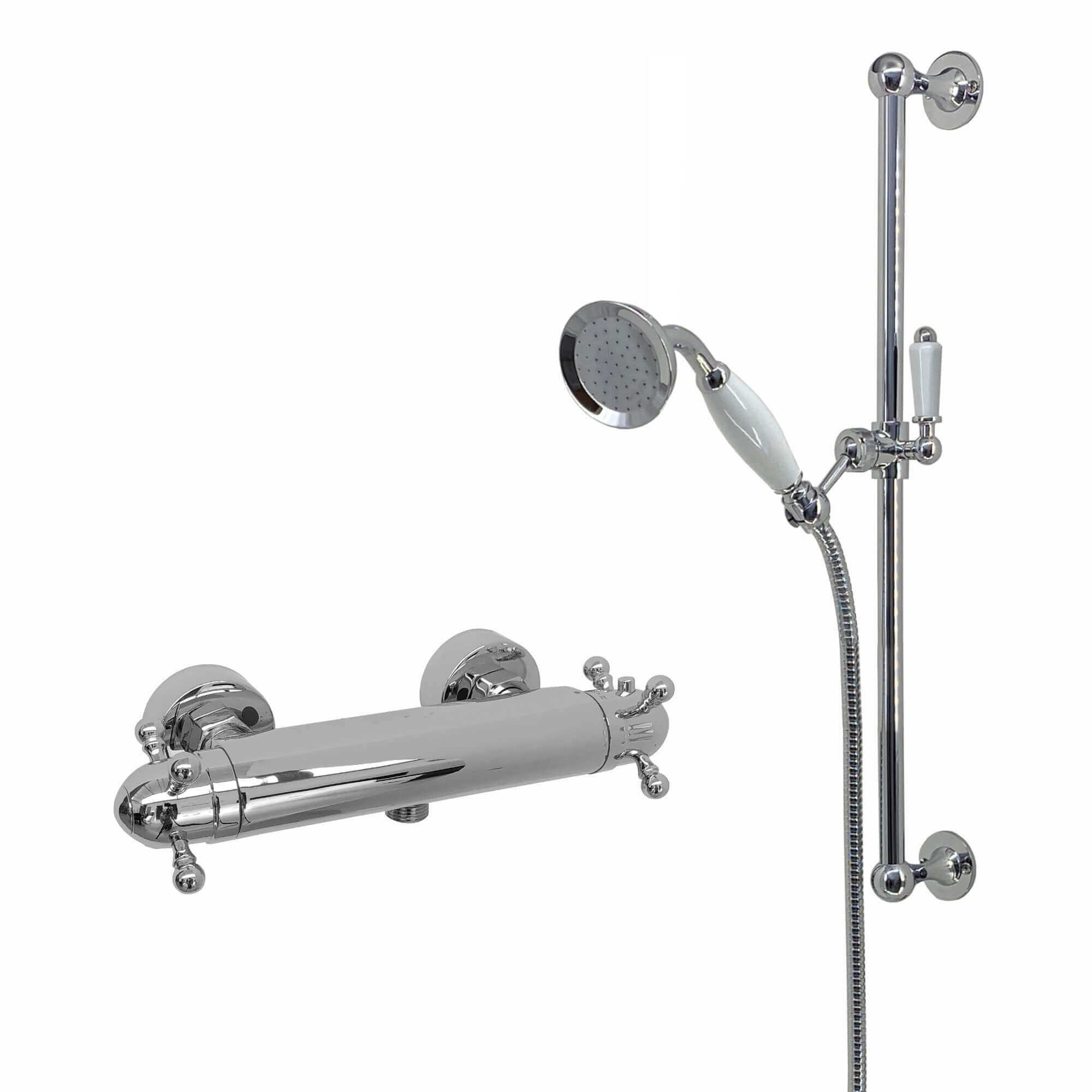 Gallant traditional thermostatic shower bar mixer valve with slider rail shower kit - chrome