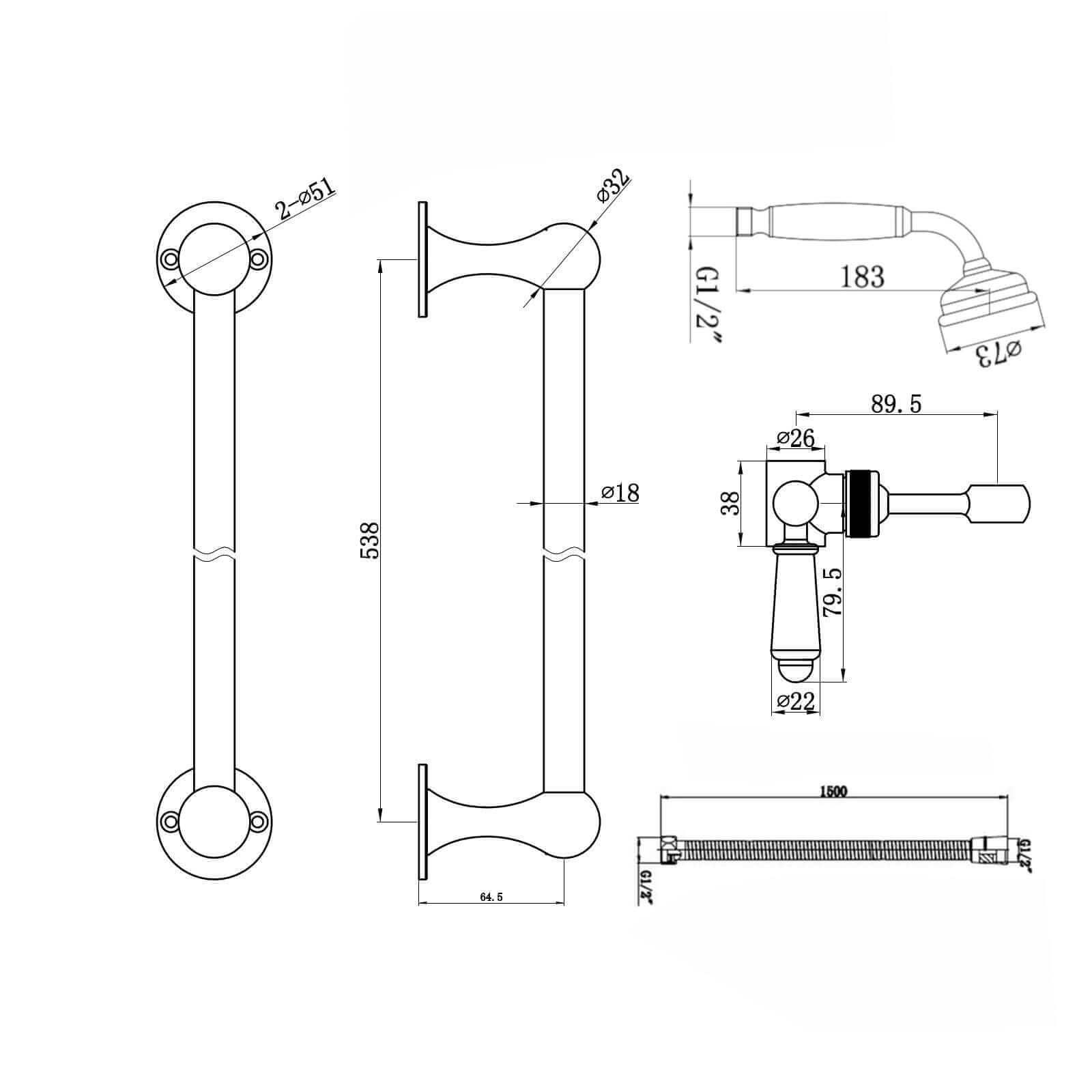 Gallant traditional thermostatic shower bar mixer valve with slider rail shower kit - chrome