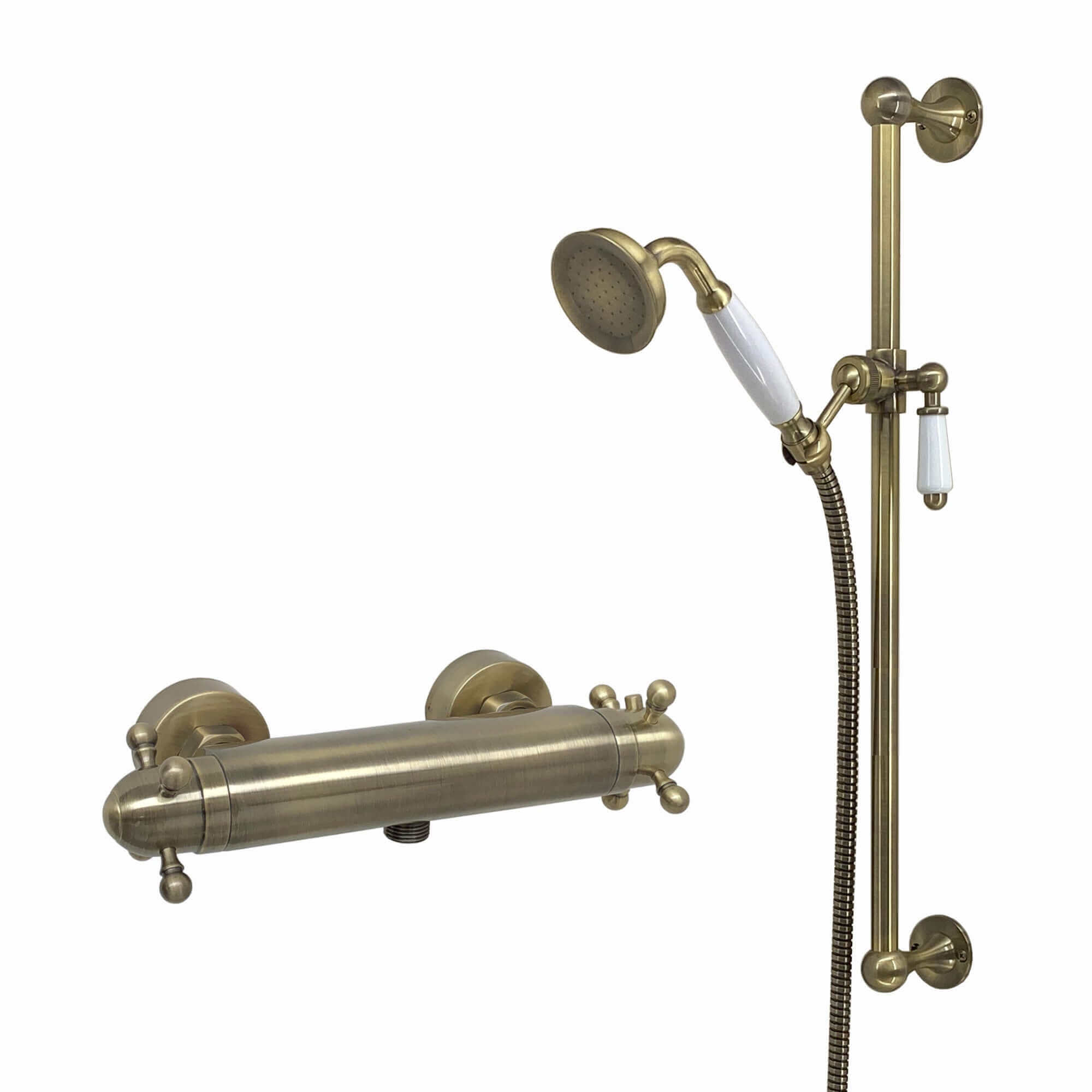Gallant traditional thermostatic shower bar mixer valve with slider rail shower kit - antique brass
